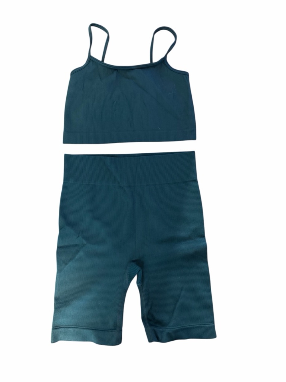 Art Class Girls Ribbed Teal Active Crop Top & Bike Shorts Set - size 10/12